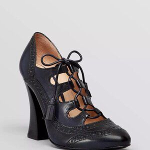 Tory Burch Lace Up Ghillie Oxford Black Leather Astrid High Heel, Size 8, GUC